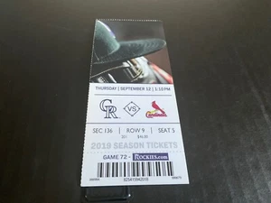 Rockies 2019 ticket stub 9/12/19 vs cardenales~josh fuentes primera hora - Imagen 1 de 1