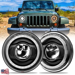 Newest 130W 7 inch LED Halo Headlights for Jeep Wrangler LJ JK TJ w/ Amber Turn - Picture 1 of 12