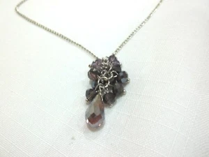 SILVER TONE & IRIDESCENT CLUSTER PURPLE BEAD 18" NECKLACE ALI KHAN....... ..NICE - Picture 1 of 3