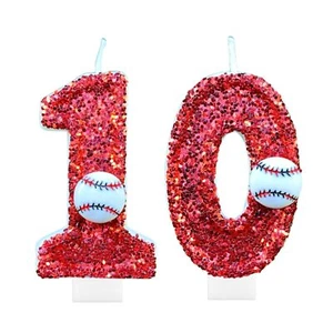 Baseball Birthday Number Candles For Cake Red Number 10 Candle Baseball Cake Top - Picture 1 of 7