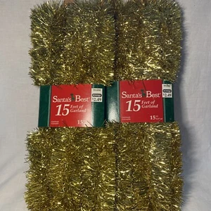 New 30 Feet (15 Each) Holiday Christmas Tree GOLD Tinsel Garland 2 Strands USA - Picture 1 of 8