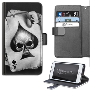 Black And White Skull Card PU Leather Wallet Phone Case;Flip Case - Picture 1 of 4