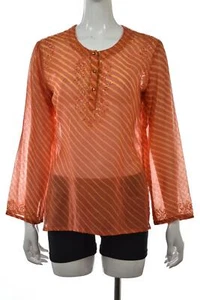 Camisa túnica para mujer Margaret Loves Peter talla L naranja a rayas blusa de algodón - Imagen 1 de 4