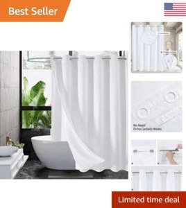 Glamorous White Waffle Shower Curtain Set - Snap-in Liner Included - 72 x 74 - Picture 1 of 9