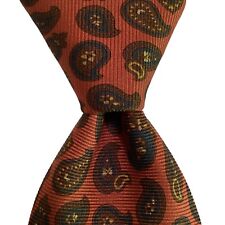 FACONNABLE Men's Silk XL Necktie ITALY Designer PAISLEY Orange/Brown/Blue GUC