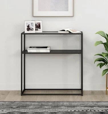 HALLOWOOD FURNITURE Console Table, Glass Top Metal Display Unit with Shelf, Hallway Table, Bookshelf