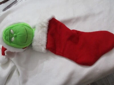 Hallmark Grinch Christmas Stocking Dr. Seuss 1998 Red Plush Green Head 22" - Image 1 of 4