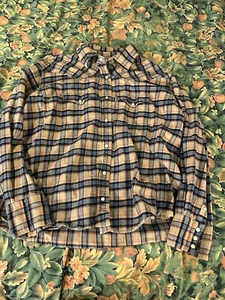Carhartt Flannel Shirt Womens 2XL Cream Purple Plaid Pearl Snap Carhart - Picture 1 of 6