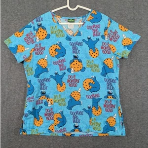 Sesame Street Cookie Monster blu scrub top taglia large - Foto 1 di 5