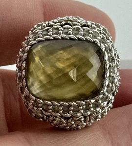 Judith Ripka Sterling 925 Silver Green Set CZ Ring  between 6.25 & 6.50 RD1 - Picture 1 of 24