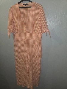 Nobody's Child Kleid Größe 18 Orange Weiß Midi Gingham Tee Kurzarm - Bild 1 von 4