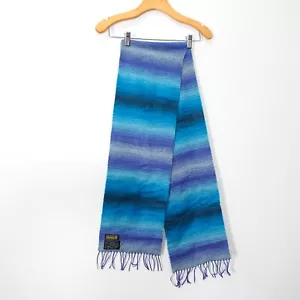 BORU Scarf Adult Shawl Wrap Wool Blend Blue Ombre Ocean Fringes Boho FRANCE - Picture 1 of 9