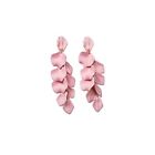Vintage Long Acrylic Romantic Leaves Rose Petal Dangle Earrings Pink