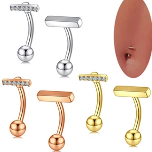 T Shape Stainless Steel Dangle Belly Button Piercing Navel Bar Ring Body Jewelry - Picture 1 of 13