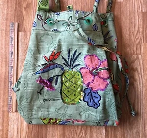 Sally Huss Green Pineapple & Flowers w Sequin Trim Beach Cinch Tote Bag Canvas - Picture 1 of 6