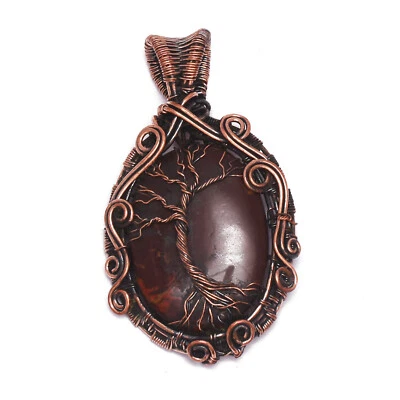 Árbol de la Vida Irán Ojo de Tigre Piedra Cobre Alambre Envoltura Colgante Hecho a Mano 6,5 cm CP-25 Foto 1 de 4