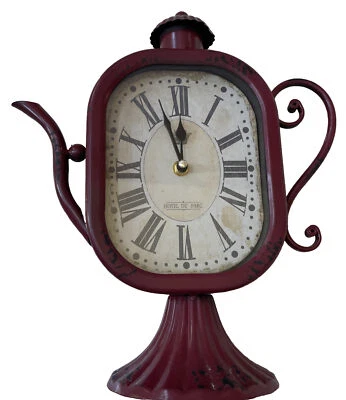 Vintage Style Analog Metal Tabletop Mechanical Kettle Teapot Rustic Clock Works - Image 1 of 4