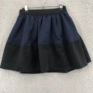Express Skirt Womens 2 Navy Black Colorblock Ruffled Mini A Line Casual Pockets - Picture 1 of 10