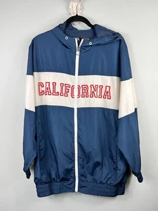 Zara Men's Windbreaker CALIFORNIA Hood Long Sleeve Polyester Jacket Navy Size M - Picture 1 of 10