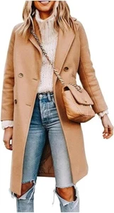 Women's Oversized Wool-Like Notch Lapel Double Breasted Pea Coat - Picture 1 of 21