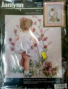 De colección. Janlynn (1995) "Niña con Cosmos" Punto de Cruz Contado #29-18 - Imagen 1 de 4