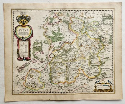 1640 MAP of GERMANY POLAND GLOGOW SILESIA by WILLEM BLAEU antique AUTHENTIC - Image 1 of 4