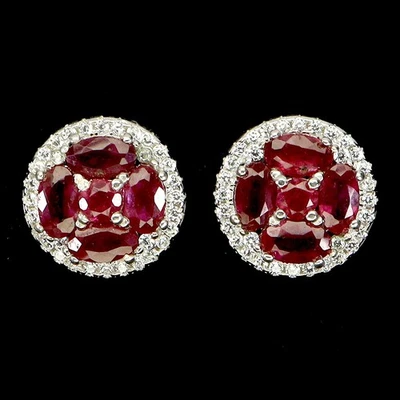 925 Sterling Silver Earrings Oval Ruby 5x3mm Natural Gemstone Jewelry - Image 1 of 4