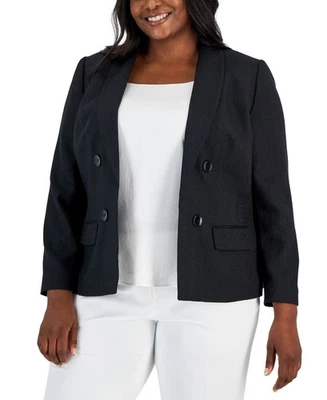 Blazer Kasper Talla Grande Cuello Chal Frente Abierto Para Mujer 22W Negro Manga Larga~ Foto 1 de 4
