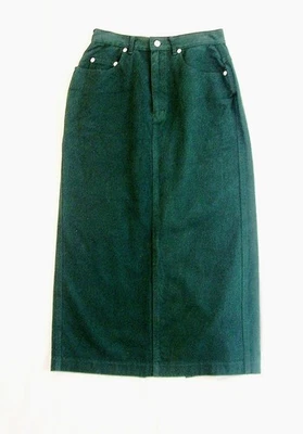 DE COLECCIÓN AÑOS 80 MEMPHIS VERDE OSCURO ALGODÓN DENIM RECTO MIDI JEANS FALDA~TALLA 8~NUEVA SIN ETIQUETAS Foto 1 de 4