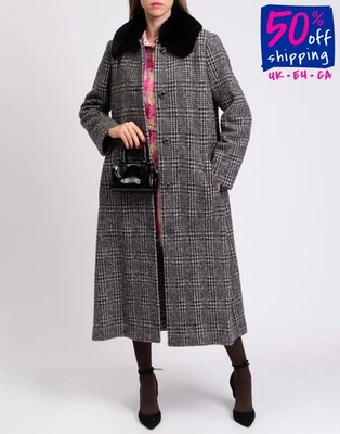 PVP €1470 BOUTIQUE MOSCHINO Abrigo de Lana IT44 US8 L Cuello de Piel de Conejo Hecho en Italia Foto 1 de 4