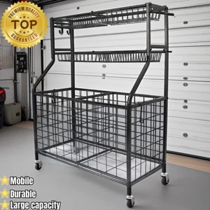 Rolling Sports Ball Storage Cart Garages Sports Equipment Organizer Steel Large - Picture 1 of 9