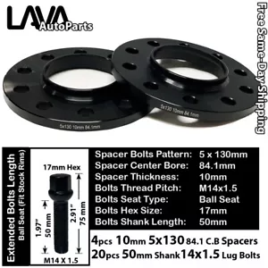 4PC 10MM THICK 5X130 84.1MM C.B WHEEL SPACER+14X1.5 BOLT FIT MERCEDES G CLASS - Picture 1 of 2