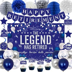 Retirement Party Decorations Blue Silver Happy Retirement Decorations for Men... - Picture 1 of 8