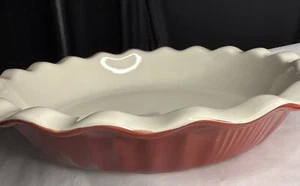 9" Red Ceramic Ruffled Pie Quiche Plate Baking Dish Oven To Table - Retired - Picture 1 of 21