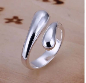 Stamped 925 Sterling Silver Free Form Open Teardrop Sizeable Ring Waterdrop Band - Picture 1 of 3