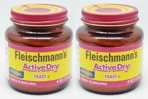 2 Fleischmann's ActiveDry ORIGINAL Yeast for Baking Bread Red 4 oz ea Glass Jar  - Picture 1 of 2