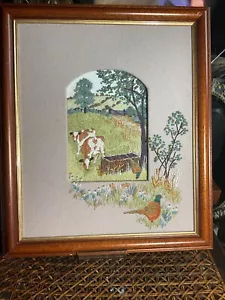 Vintage Nadelspitze Landschaft Bild 14 x 12 cm mit Fasanen und Kühen. - Bild 1 von 16