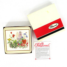 Pimpernel Coaster Set of 6 Wildflower Cork Back Square Flowers Vintage w/ Box