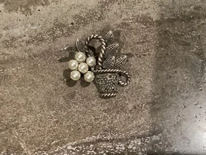 Antike Unikat 925 Sterling Silber Markasit/Perle Korb Anstecknadel Brosche wunderschön - Bild 1 von 3