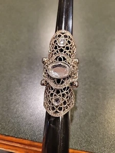 Armor Link Ring Silver Tone Rhinestone Gothic Jewelry Size 8 - Picture 1 of 7
