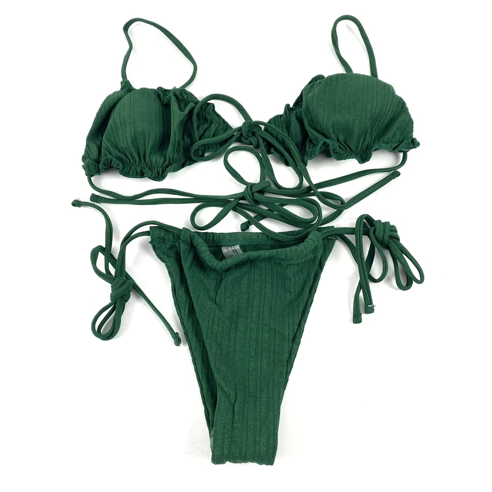 Moda Mujer Traje de Baño 2 Piezas Talla S Bikini Top Calado y Descarado Acanalado Verde Foto 1 de 4