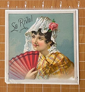 LA RIVAL~Ventola di bellezza~etichetta sigaro vittoriana 1897 John & Co. Cleveland OHIO - Foto 1 di 2