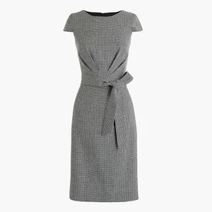 J CREW 365 Linen Blend Dress Size 18 Cap Sleeve Houndstooth Tie Front Sheath D12 - Picture 1 of 15