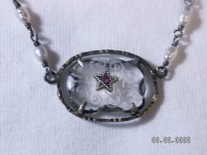 ...Collar vintage de plata de ley, perlas de agua dulce, centro de rubí alcanfor vidrio - Imagen 1 de 11