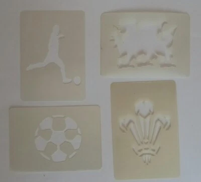 DAZZLE GLITTER TATTOOS Wales football face paint stencils reusable (4 designs) World Cup