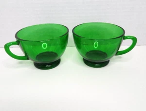 Anchor Hocking Sandwich Forest Green Vintage Tea Cups Set Of 2 - Picture 1 of 20