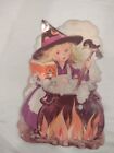 Vintage Halloween Die Cut Decoration Cauldron Young Witch (2 Sided)