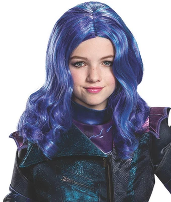 Disney Descendants 3 Mal Wig Long Hair Girls Child Halloween Costume Blue Purple - Image 1 of 3