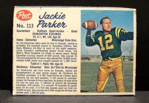 1962 Post Canadian Football # 113 Jackie Parker Edmonton Eskimos Sehr guter Zustand - Bild 1 von 2