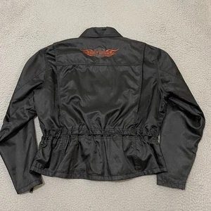 Vtg Harley Davidson Jacket Womens XL Black Embroidered Motorcycle Rider Nylon - Picture 1 of 16
